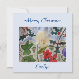 Winter Flowers & Holly Flat Christmas Card