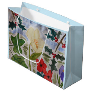 Winter Flowers & Holly Large Gift Bag