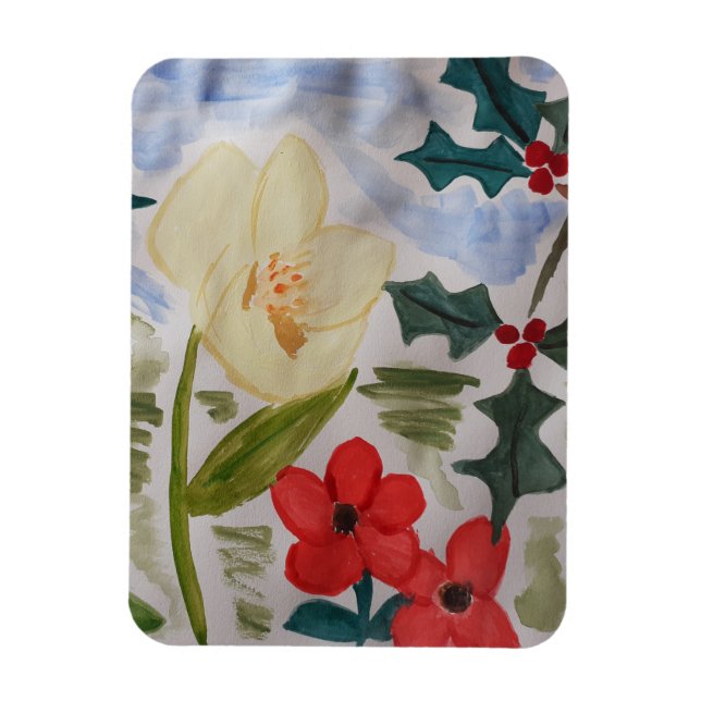 Winter Flowers & Holly Magnet (Vertical)
