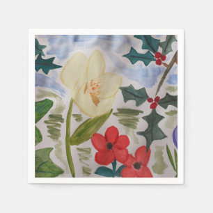 Winter Flowers & Holly Paper Plates Napkin