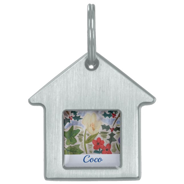 Winter Flowers & Holly Pet Tag (Front)