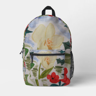 Winter Flowers & Holly Printed Backpack