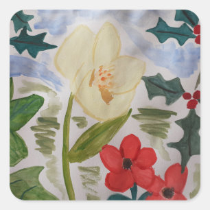 Winter Flowers & Holly Square Sticker