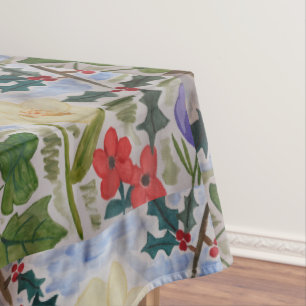 Winter Flowers & Holly Tablecloth