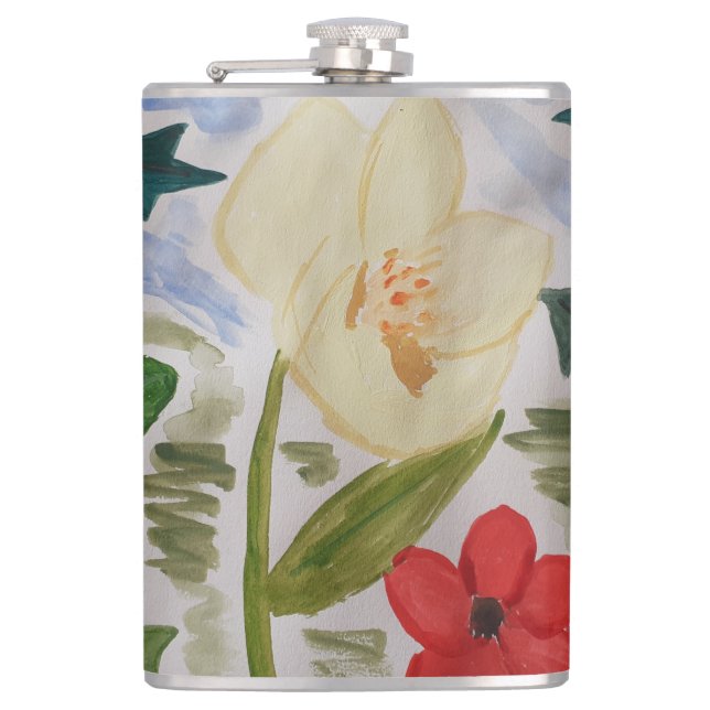 Winter Flowers & Holly Vinyl Wrapped Flask (Front)