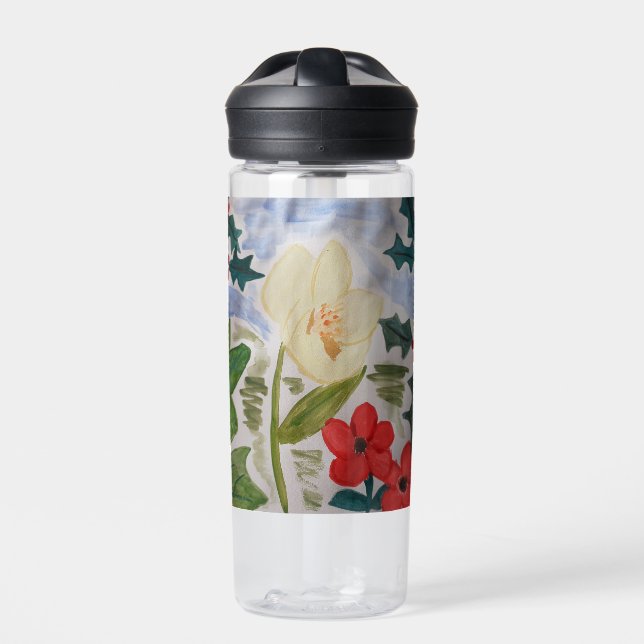 Winter Flowers & Holly Water Bottle (Front)
