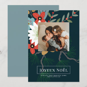 Winter Flowers Joyeux Noël Elegant Christmas Card