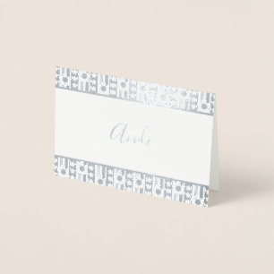 Winter Flowers Name Stationery Foil Card