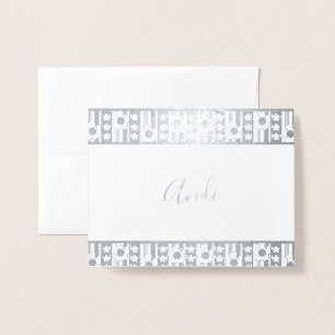 Winter Flowers Name Stationery Foil Card