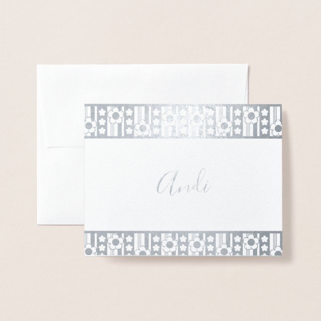Winter Flowers Name Stationery Foil Card (Front With Envelope)