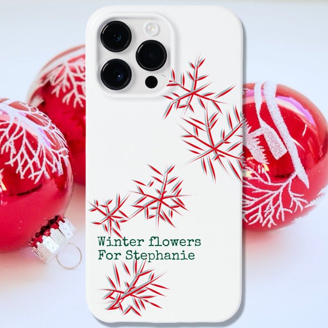 Winter flowers red white festive typography modern Case-Mate iPhone case (Creator Uploaded)