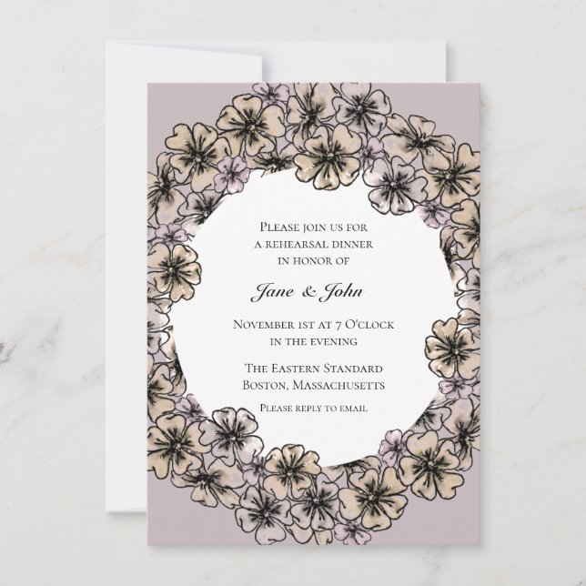 Winter Flowers Rehearsal Dinner Invitation (Front)