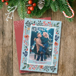 Winter Flowers Snow Christmas Photo Holiday Card<br><div class="desc">Snow and stylish, modern watercolor winter flowers - poinsettias, berries and leaves surround your favourite family photo on these holiday Christmas photo cards. Change the saying, change the fonts, font colours, even the background colour! Add more photos or more details on the back with the CUSTOMIZE further link. Select Matte...</div>