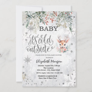 Winter Flowers Snowflakes Baby Dear Baby Shower Invitation