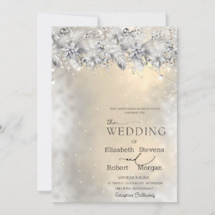 Winter Flowers String Lights Wedding  Invitation