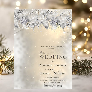 Winter Flowers String Lights Wedding Invitation
