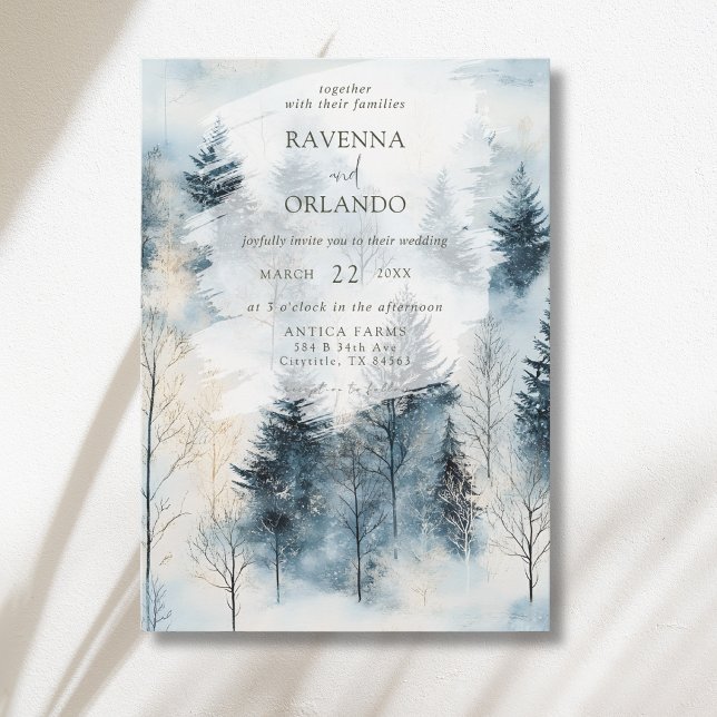 Winter Fog Snow Pine Tree Forest Wedding Invitation (Creator Uploaded)