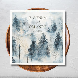 Winter Fog Snow Pine Tree Forest Wedding Napkin