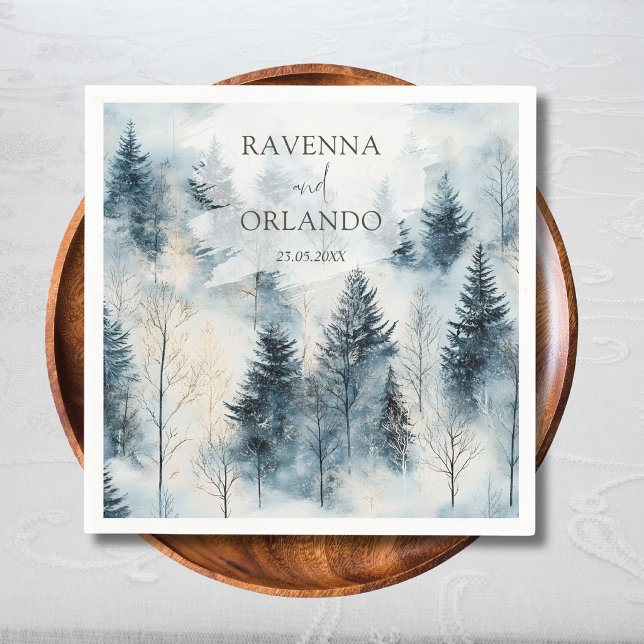 Winter Fog Snow Pine Tree Forest Wedding Napkin (Creator Uploaded)
