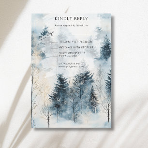Winter Fog Snow Pine Tree Forest Wedding RSVP Card
