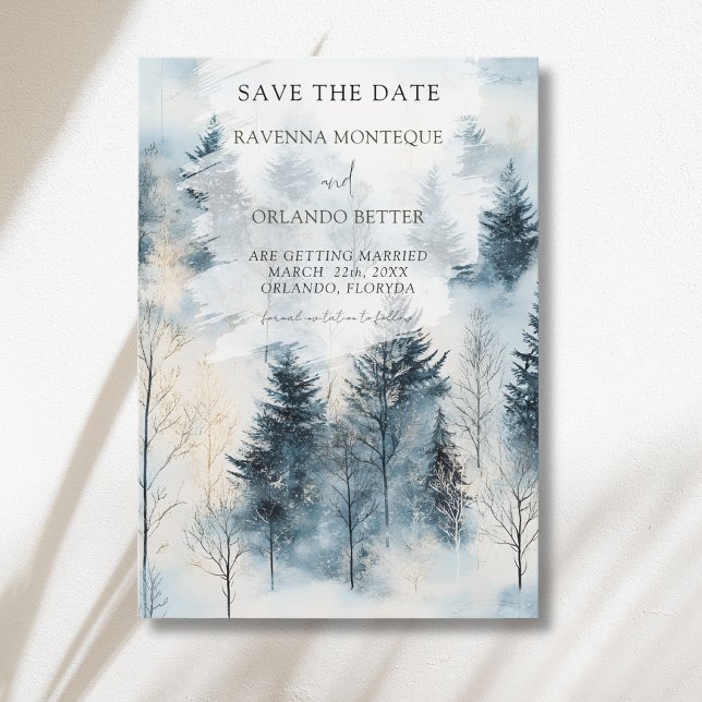 Winter Fog Snow Pine Tree Forest Wedding Save The Date (Creator Uploaded)