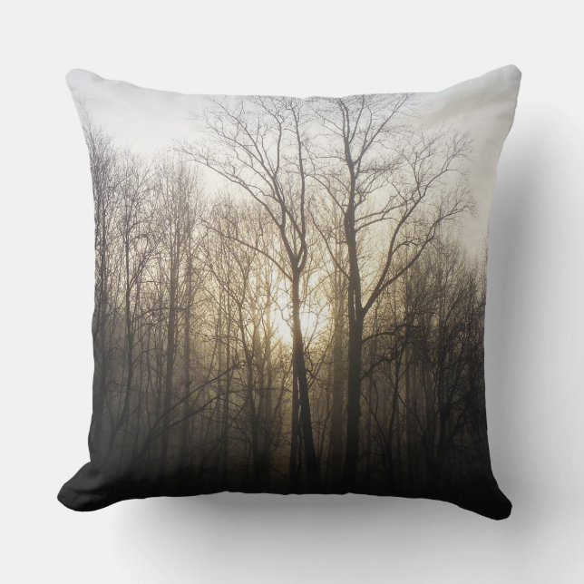 Winter Fog Sunrise Nature Photography Cushion (Front)