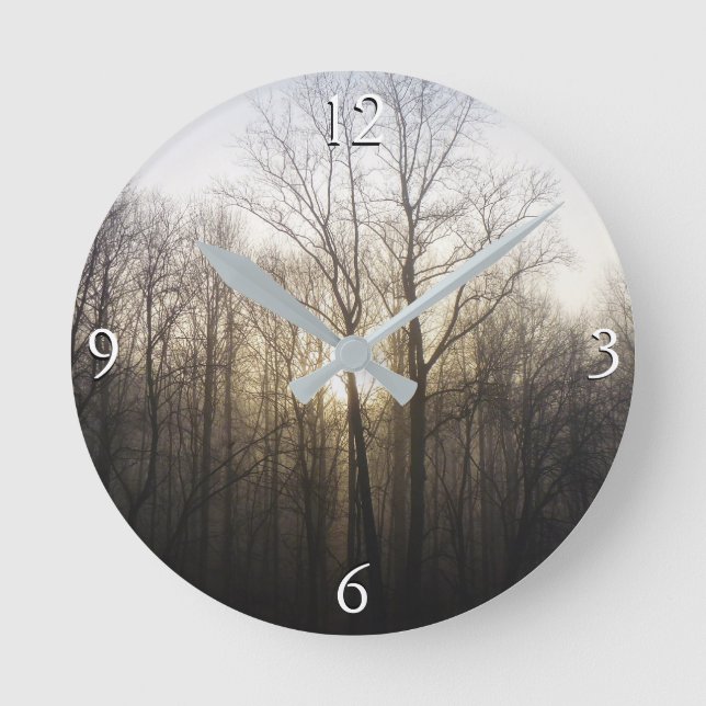 Winter Fog Sunrise Nature Photography Round Clock (Front)