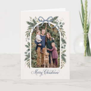 Winter Foliage and Bow Christmas Photo Holiday Card