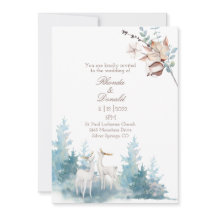 Winter Foliage and Deer Watercolor Blue Wedding 