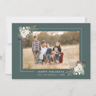 Winter Foliage and Florals Sage Green Photo Frame Holiday Card