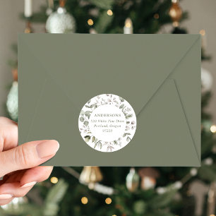 Winter Foliage and Snowberries Return Address Classic Round Sticker