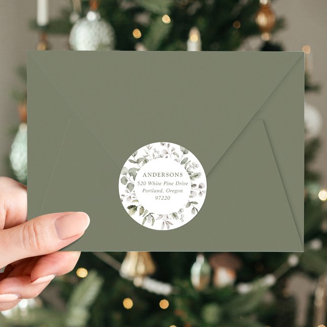 Winter Foliage and Snowberries Return Address Classic Round Sticker (Creator Uploaded)