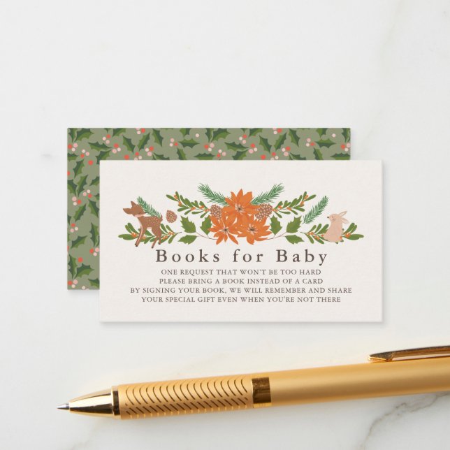 Winter Foliage Baby Shower Book Request Enclosure Card (Front/Back In Situ)