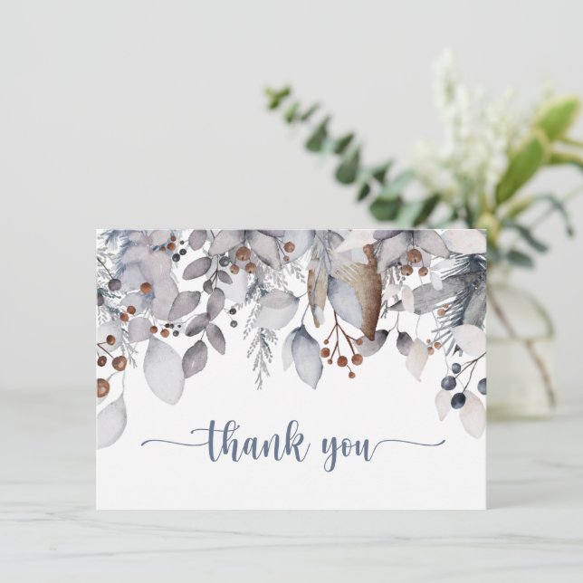 Winter Foliage, Berries Holly, Party Thank You Card (Standing Front)