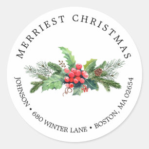 Winter Foliage Bouquet Address Classic Round Sticker