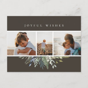 Winter Foliage Christmas Photo Collage Grey Holiday Postcard