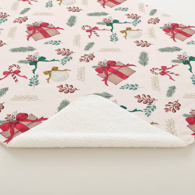 Winter Foliage Christmas Presents Sherpa Blanket (3/4)