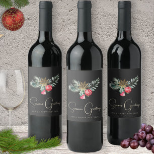 Winter Foliage Elegant Gold Snowflake Christmas Wine Label