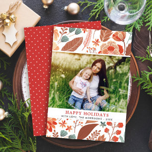 Winter Foliage Floral Happy Holidays Family Photo Holiday Card