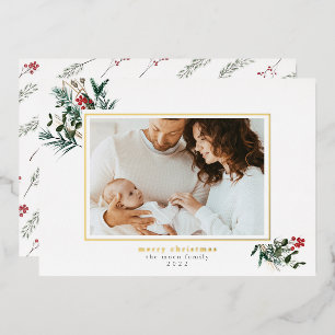 Winter Foliage Foil Frame Christmas Photo Card