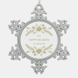 Winter Foliage Gold Snowflake Pewter Christmas Ornament