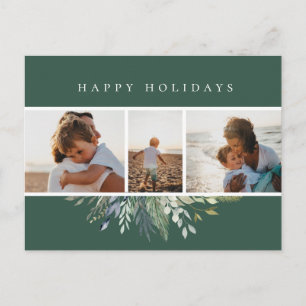 Winter Foliage Green Photo Collage Holiday Postcard