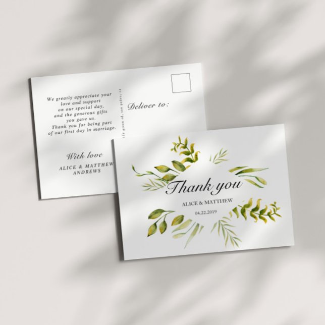 Winter Foliage Green Wedding Thank You Postcard (Creator Uploaded)