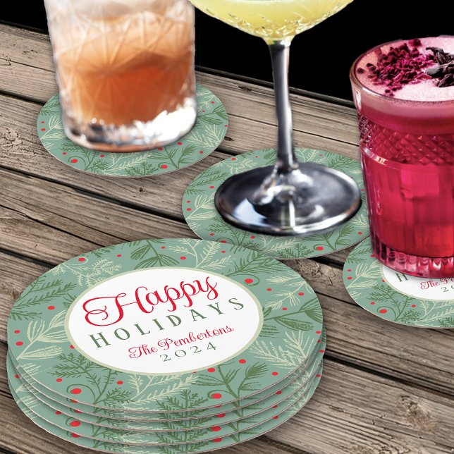 Winter Foliage Holiday Round Paper Coaster (Creator Uploaded)