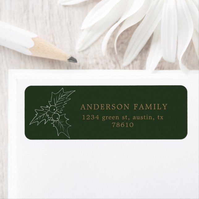 Winter foliage hunter and gold return address label (Insitu)