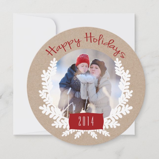 Winter Foliage Kraft Paper | Holiday Photo Card (Front)