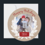 Winter Foliage Kraft Paper | Holiday Photo Card<br><div class="desc">Send out your 2014 holidays greetings with this round circle card in red and white colours. Winter Foliage Kraft Paper | Holiday Photo Card. Elke Clarke© More styles available in our shop at www.zazzle.com/epclarke. Kraft paper is a printed photo effect</div>