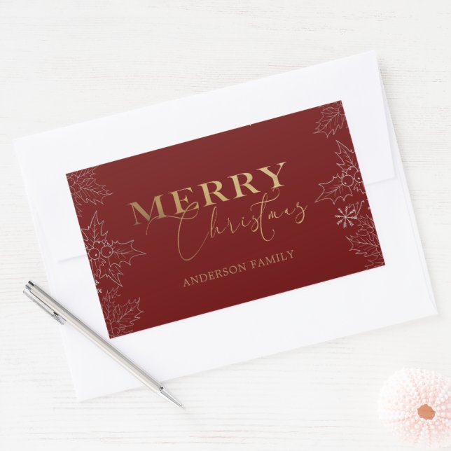 Winter Foliage Merry Christmas Faux Foil Rectangular Sticker (Envelope)