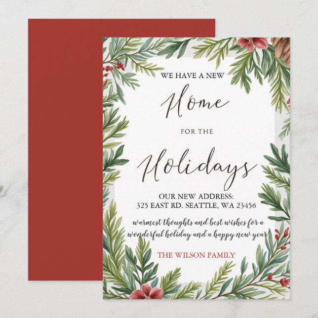 Winter Foliage New Home Holiday Moving Card (Front/Back)