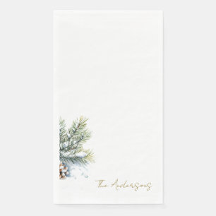 Winter Foliage Personalised Holiday Script Napkin
